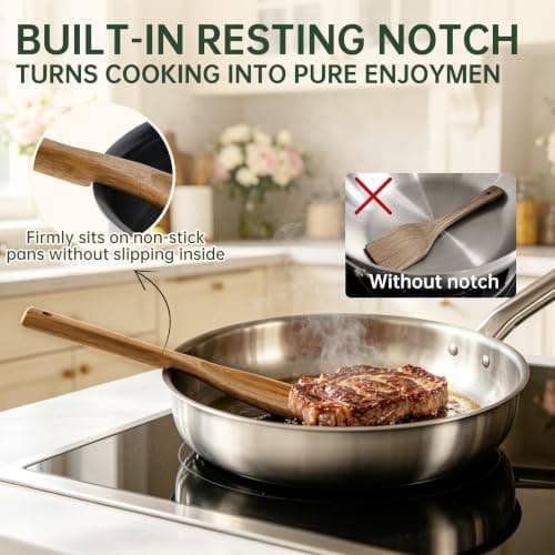 Wooden Spatula Spoon for Cooking, Multifunction Spatula with Built-In Resting Notch, Cooking Spoon for Nonstick Cookware, Natural Non-Toxic Acacia Wood Kitchen Utensils,12 x 2.8 Inch - Thumbnail 3