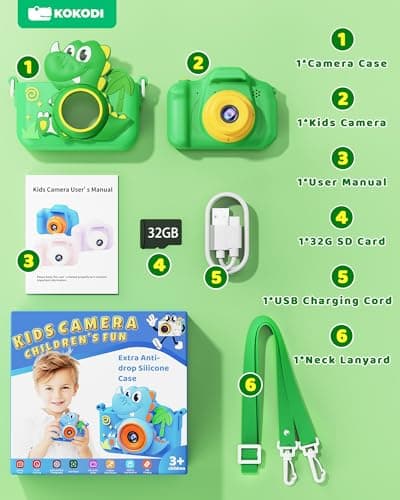 KOKODI Kids Camera Toy Digital Camera for Toddler Boys, Dinosaurs Birthday for Boys Age 3-10, 1080P HD Video Camera for Toddler, Kids Toys for 3-9 Year Old Kid with 32GB SD Card - Thumbnail 5