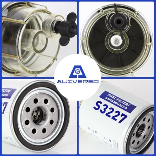 AUIVERED S3227 Fuel Filter Water Separator with Bowl - 3/8" Barb x 1/4" NPT Fittings - for Marine Outboard Motor Mercury for Yamaha, for Honda Speedboats Motorboats Replaces 490R-RAC-01 - Thumbnail 3