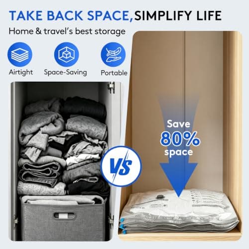 15 Packs Vacuum Bags for Travel with Rechargeable Pump, 3 Sizes Vacuum Seal Bags for Clothing, Compression Vacuum Travel Bags for Luggage, Vacuum Packing Bags for Closet Organization - Thumbnail 2
