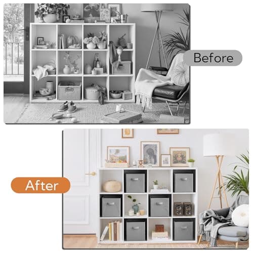 Cupic Cupid 11x11 Storage Cubes, 6 Pack Open Storage Bins with Handles, Storage Cube Organizer for Clothes and Toys, Collapsible Cube Bins for Closet, Shelves, Offices, Gray - Thumbnail 6