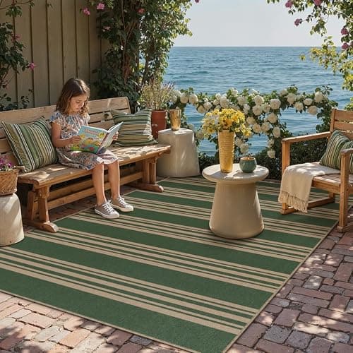 PureCozy Striped Easy Jute 3x5 Outdoor Patio Rug Green Washable Area Rugs for Entryway Indoor Outdoor Living Room Carpet Non Slip Office Farmhouse Neutral Door Mat for Backyard Balcony Porch Bedroom - Thumbnail 4