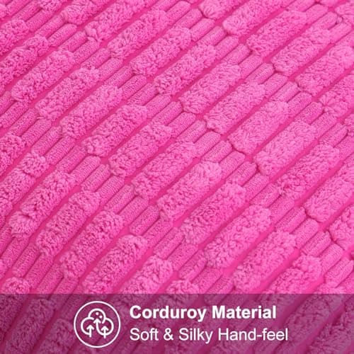 decorUhome Hot Pink Neutral Decorative Throw Pillow Covers 26x26 Inch Set of 2, Boho Soft Corduroy Striped Square Pillow Covers Modern Twill Pillow Covers for Couch Bed Sofa Living Room - Thumbnail 2
