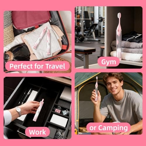 LRTOEH Travel Toothbrush with Built-in Toothpaste Container, Foldable Toothbrush with 2 Soft Brush Head, Portable Reusable Toothbrushes for Business Trips, Camping, Travel Size (Pink) - Thumbnail 6