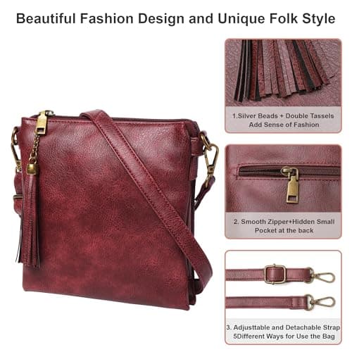 seOSTO Vegan Leather Crossbody Purse for Women, Medium Sling Bag for Everyday Use | Adjustable Strap, Multi-Compartment (burgundy) - Thumbnail 3