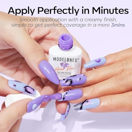 modelones Gel Nail Polish Set, 6 Colors White Blue Shimmer Violet Mermaid Hema Free Purple Glitter Periwinkle Nails Soak Off Led Nail Gel Polish for Women Girl DIY Spring Nail Art Gift - Thumbnail 4