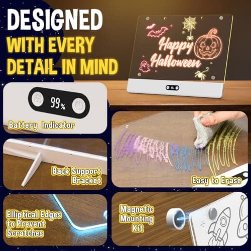 High Grade Led Drawing Board for Kids with 8 Light Effects, 16" Rechargeable Wireless Dry Erase Glow Note Doodle Pad, Acrylic Dry Erase Board with Stand, 2026 Birthday Gifts for Boys & Girls Ages 3–12 - Thumbnail 4