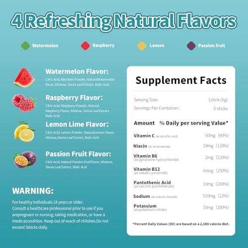 LCYHXF Electrolytes Powder Packets | Sugar Free, 0 Calorie Rapid Hydration Packets | Keto Friendly, Vegan, Non-GMO | Lemon Lime, Passion Fruit, Raspberry, Watermelon -20 Sticks - Thumbnail 2