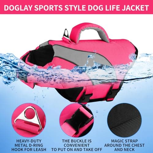 Doglay Dog Life Jacket, Adjustable & Reflective Dog Life Vest for Swimming and Boating, High Buoyancy Swimming Safety Vest with Rescue Handles and D-Ring for Small Medium Large Dogs. - Thumbnail 3