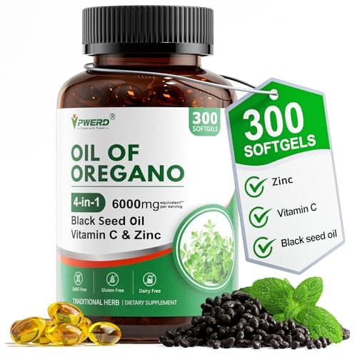 PWERD Oil of Oregano with Black Seed Oil Softgels,4 in 1 Organic Oregano Oil Capsules for Immune & Digestive Support – Non-GMO, Gluten-Free Softgels – Natural Herbal Wellness Supplement (300 Count) - Image 1