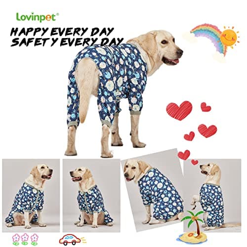 LovinPet Giant Dog Pajamas, Jellyfish and Starfish Deep Sea Print, Clothes for Dogs, Lightweight Pullover Large Puppy Pajamas, Large Breed Full Coverage Dog Jammies, Pet PJ's, 3XL - Thumbnail 6