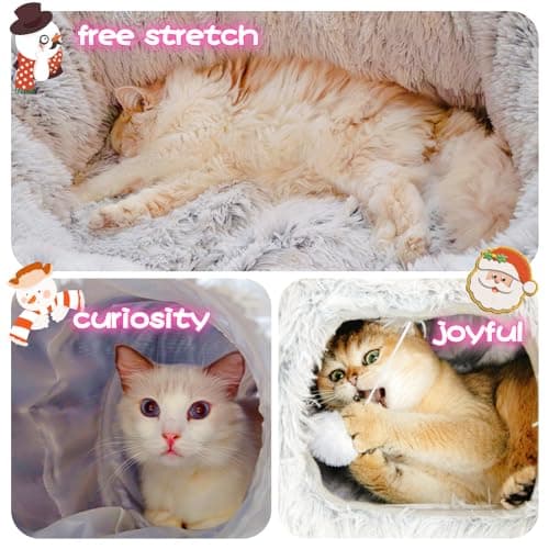 XxingSheep Extra Large Cat Tunnel Bed for Indoor Cats Peekaboo Cat Cave Donut with Center Mat - Thumbnail 3