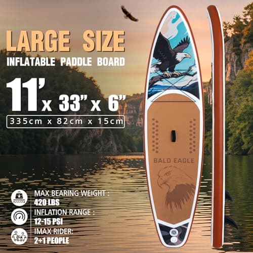 FEATH-R-LITE Inflatable Paddle Board Stand Up Paddleboards for Adults SUP with Premium Accessories Pump, Adjustable Paddle, Leash, Three Fins, Backpack (Ash Eagle) - Thumbnail 2