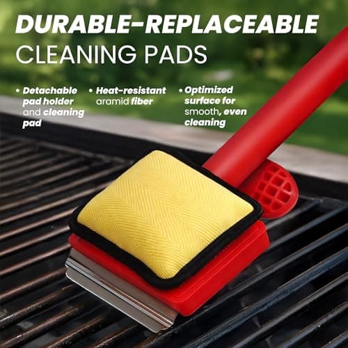 Grill Brush Bristle Free with 3 Replacement Brush Heads, Easy-Fit Cleaning Tool for Cast Iron/Stainless Steel Grates, Safe Barbecue Grill Cleaner - Thumbnail 4