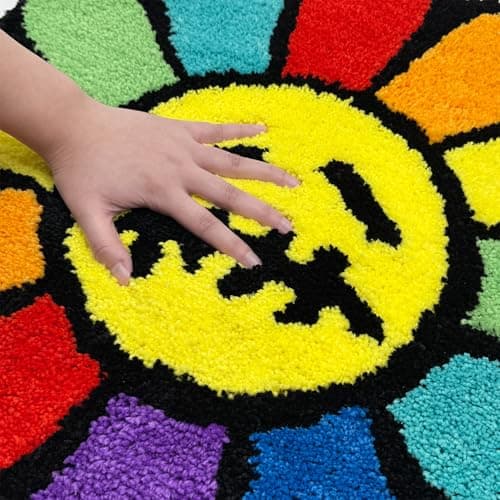 Shovagy Trippy Happy Face Rug Cool Rugs Tufted Quick Dry Bath Mats for Bathroom Non Slip Bath Mat Water Absorbent 3.3FT Rainbow Bathroom Rugs Halloween Gothic Ghost Skull Horror Decor Carpet - Thumbnail 3