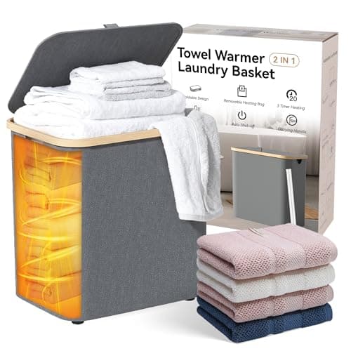 2-in-1 35L Towel Warmer & 46L Laundry Basket, Foldable Towel Warmers for Bathroom, Extra Large Blanket Warmers, Auto Shut Off, Fits 3 Oversized 40"X70" Towels, Ideal Valentine's Day Gifts - Image 1