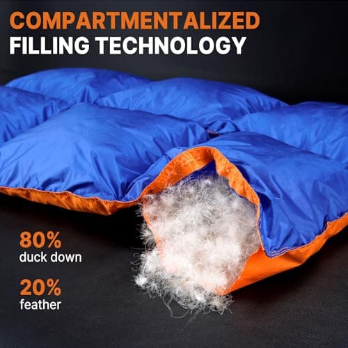 Gaialoop Down Puffy Blanket for Car Camping Outdoor Travel Backpacking, Duck Down Lightweight Portable Soft Warm Cozy Camping Blanket Quilt, 53"x78", Lake Blue - Thumbnail 2