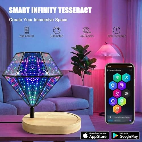 Infinity Mirror Light Infinite Diamond Color Art Lamp for Gaming Room Decor 3D Cool Cube RGBW Smart Color Changing Night Lighting USB-powered for Computer Gaming Desk Lamp Accessories Birthday Gift - Thumbnail 2