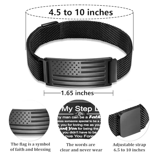 GLEZZA Gifts for Dad to be, Stainless Steel American Flag Bracelet Jewelry for Men, Father’s Day Birthday Christmas Gifts,Adjustable Size (To Dad to be) - Thumbnail 5