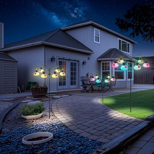 Pozfun Solar Hummingbird Feeders for Outdoors Decorative Hummingbird Feeders Stand 6 Feeding Stations Never Leak Garden Decor Backyard,Gifts for Women Mom - Thumbnail 6