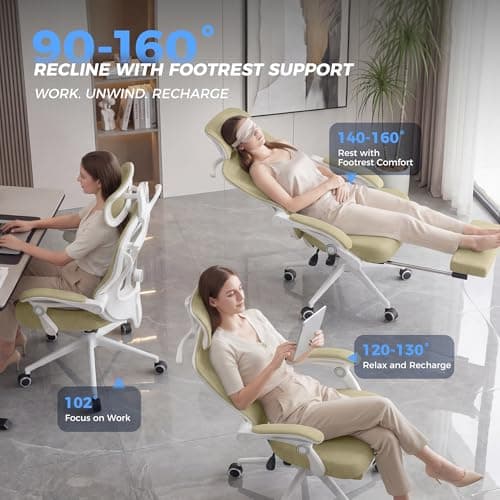Ergonomic Office Chair with Footrest - Adjustable Lumbar Support & Headrest, 90-160° Reclining Mesh Back Computer Chair - Home Office/Gaming, 350lbs Capacity - Thumbnail 5