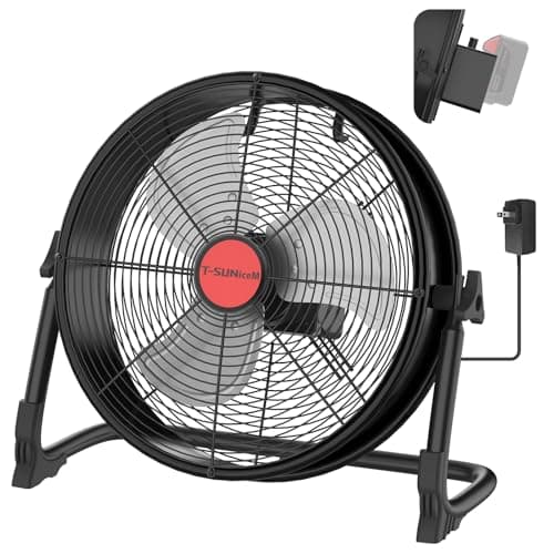 16" Battery Operated Floor Fan Compatible with Milwaukee M18 18V Battery, Portable Fan with AC Adapter and USB Output, Metal Industrial High Velocity, Stepless Speed Cordless Fan for Jobsite Garage - Image 1