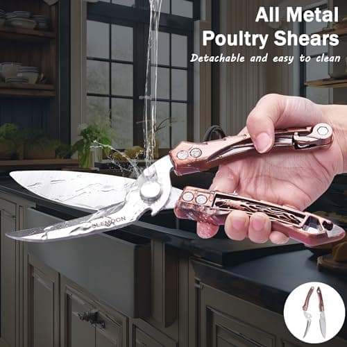 SLEMOON Kitchen Shears Heavy Duty Poultry Shears for Bone,Chicken,Turkey,Meat,Fish and Pizza Cutting Board Kitchen Scissors All Purpose for Food Ideal for Chef and Home Cooking,Dishwasher Safe Bronze - Thumbnail 3