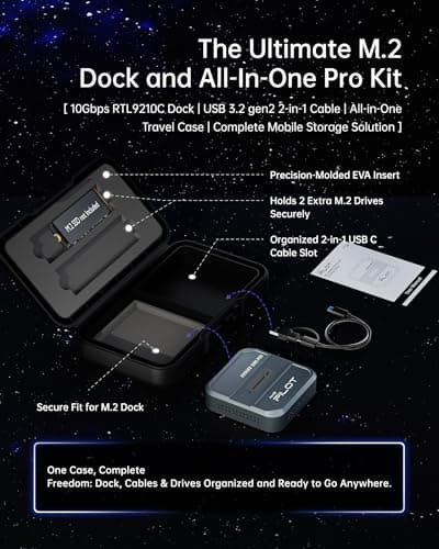 AMZPILOT SD05 Pro M.2 SSD to USB C Docking Station, 10Gbps NVMe PCIe SATA NGFF External Reader, RTL9210C Chip Tool-Free Aluminum Enclosure with 3-Sided Cooling & Portable Organizer Case, 4TB, Gray - Thumbnail 2