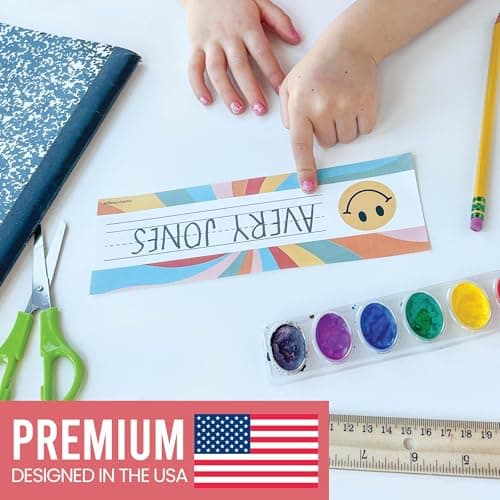Hadley Designs Desk Name Tags for Classroom - 25 Student Desk Name Plates for Classroom Decor, 9x3 Retro Nametags Cubby Labels Teacher Supplies, 1st 2nd 3rd Grade Kindergarten Preschool Must Haves - Thumbnail 4