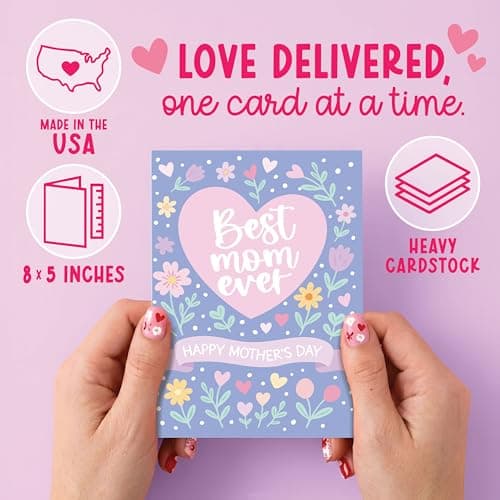 Hadley Designs Happy Mothers Day Card For Mom - 8x5.3in Mother's Day Card For Mom, Mother Gift Greeting Cards, Premium Single Mother Cards From Daughter and Son, Designed in USA - Thumbnail 3