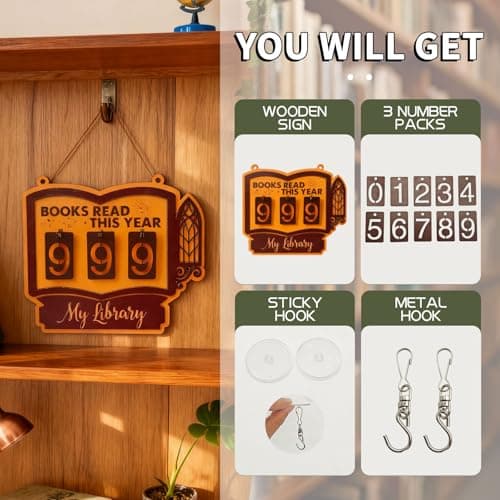 Books Read This Year Counter Sign, Book Shelf Decor, Book Lover Gifts for Women, Wooden Reading Tracker, library Decor for Home, Gift for Readers, Teachers, Librarians (Dark brown 2) - Thumbnail 5