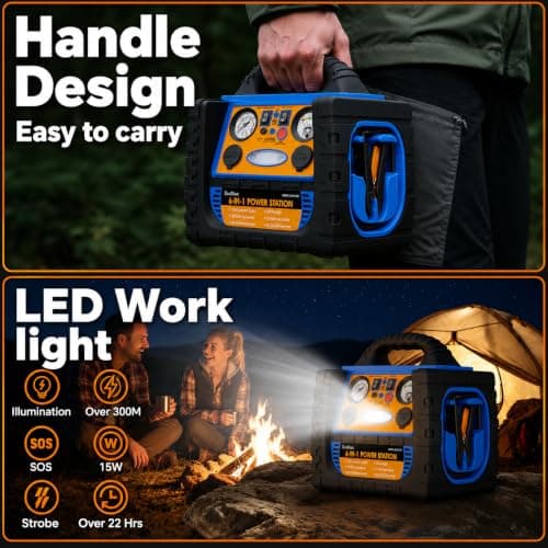 Car Battery Jump Starter with Air Compressor, 1800A Heavy-Duty Jump Starter 150 PSI Tire Inflator, 12V Jump Box Pack with 400W Inverter Power with AC/DC/USB Outlets& LED Light - Thumbnail 6