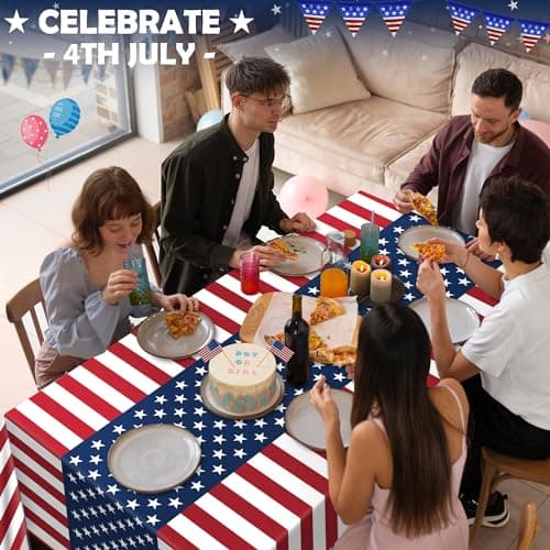 OHOME 4th of July Decorations - Patriotic American Flag Plastic Tablecloth for 250th Anniversary | Fourth of July Accessories for Home Outdoor Outside Party Favors,54"x108",2 Pack - Thumbnail 6