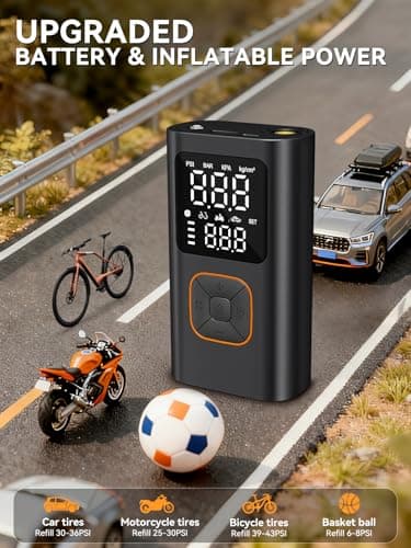 JivDaw Tire Inflator Portable Air Compressor Bike Pump with Digital Dual Values Display, 150PSI Car Tires Air Pump with USB Charging Output for Car Bicycle Motorcycles Scooter Balls - Thumbnail 6