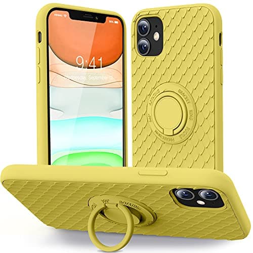 TISOOG for iPhone 11 Case [Cute 3D Dragon Scale Series] with Kickstand, Anti-Scratch Microfiber Lining, Liquid Silicone Gel Rubber Shockproof Drop Protection Case for iPhone 11 - Yellow - Image 1