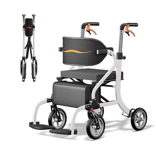 PilotMobi 2-in-1 Walker and Transport Wheelchair Combo, Lightweight Foldable Mobility Rollator Chair for Seniors, Pre-Assembled 17 lbs Travel Chair with 8" All-Terrain Wheels, Support 330 lbs - Image 1