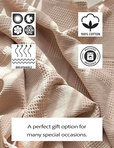 Milna Baby 100% Cotton Waffle Blanket for Boys & Girls, 100x120 cm Breathable Muslin Baby Blanket for Crib, Stroller & Swaddle, Soft Lightweight Toddler Receiving Blanket, (Beige) - Thumbnail 3