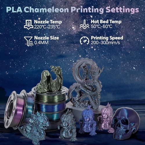 Chameleon Black Baccara 1.75mm PLA Filament with Glitter Sparkle, High Intensity Metallic Color Change 3D Filament 1kg (2.2lbs) Spool Perfectly Hide The Layer Line - Thumbnail 4