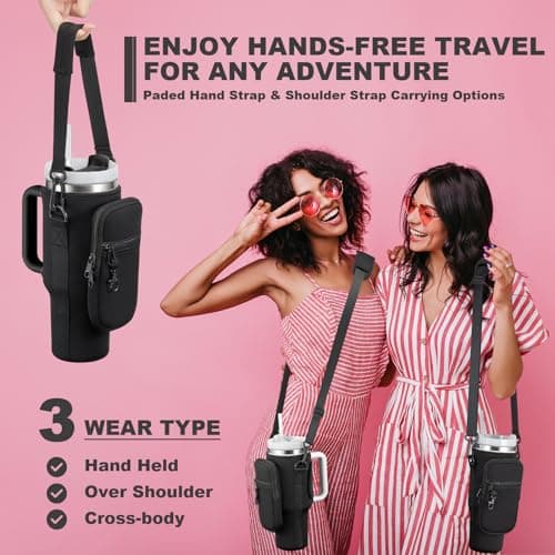 BULKITEM 30oz Water Bottle Carrier Bag with Phone Pocket for Black Stanley 30 oz Tumbler with Handle, Black Insulated Neoprene Cup Holder Pouch Strap for Valentines Stanley Cup Accessories - Thumbnail 5