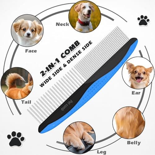 3PCS Pet Grooming Rake & Metal Comb & Flea Comb for Cats and Dogs, Double-Sided Dematting Tool, Extra-Wide Deshedding Dog Brush for Long Hair to Effectively Remove Tangles, Knots and Mats (Blue) - Thumbnail 4