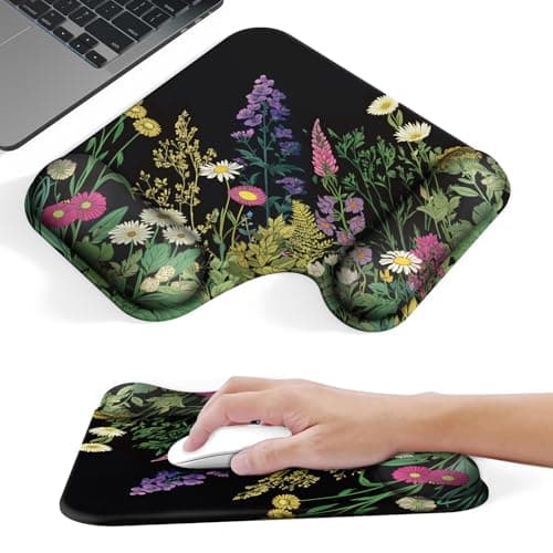 Mcapirivo Ergonomic Mouse Pad with Gel Wrist Rest (1"& 1.2" Dual Height) - Mouse Pads Compact Mousepad Desk Mat Office, Gaming & Carpal Tunnel Relief | Non-Slip Rubber Base | Wildflower Black