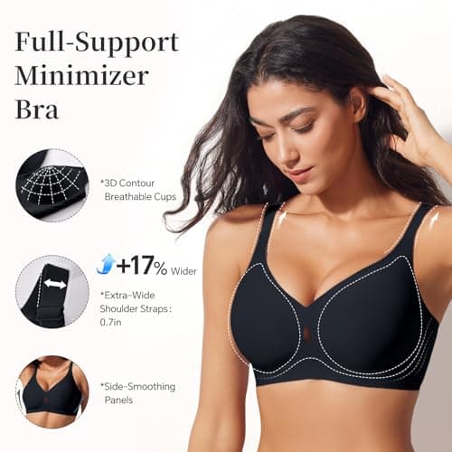 UIMERO Jelly Bras for Women Wireless Womens Bras No Underwire Supportive Comfortable Everyday Seamless Tshirt Bra Black - Thumbnail 3