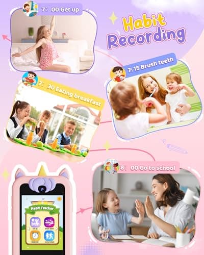 KOKODI Kids Smart Phone Toys, Birthday Gifts Unicorn Toddler Play Phone for Girls 3-10, Touchscreen HD Dual Camera Cell Phones for Kids, Travel Toys Preschool Learning Toy for Kid with 8GB SD Card - Thumbnail 3