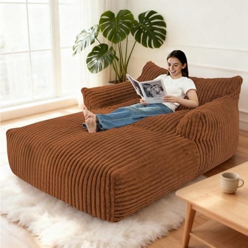 HABUTWAY Comfy Floor Sofa Giant Plush Reading Chair Indoor Cozy Couch with Armrests Oversized Couch Upholstered Boneless Sofa Portable Cloud Couch Accent Chair for Living Room, Bedroom (Brown) - Thumbnail 3