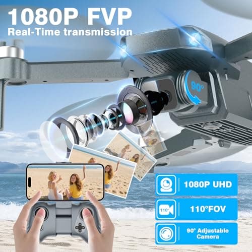 FPV Drone with Camera 1080P HD - Foldable RC Quadcopter for Adults Beginners Kids, Voice Control, Gesture Selfie, Headless Mode, 2 Batteries 30 Min Long Flight Time, Portable Travel Case, Beginner Friendly Drone - Thumbnail 2