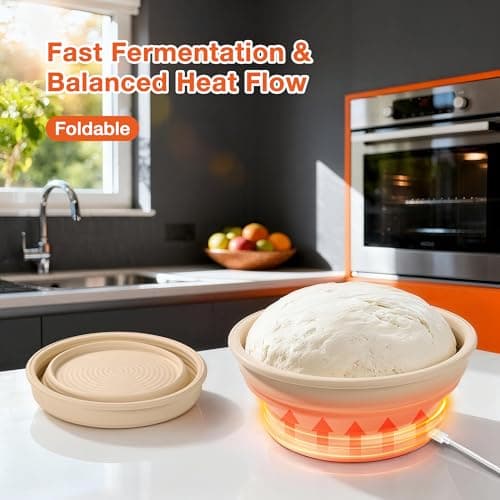 Gllerstay Heating Sourdough Bread Proofing Basket Set, Electric Thermostatic Silicone Batter Bowl, 9 Inch Round Foldable Proofing Bowl, Sourdough Bread Baking Supplies - Thumbnail 2