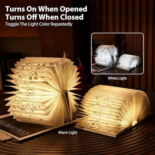 ZBOLE Floral Print Book Light,3-Color Book Lamp Book Lovers Gifts | 1200mAh Portable Foldable Paper Desk Lamp | Night Reading Bookshelf Lamp,Valentine Ambient Lighting Decorations Gifts(White Silver) - Thumbnail 3