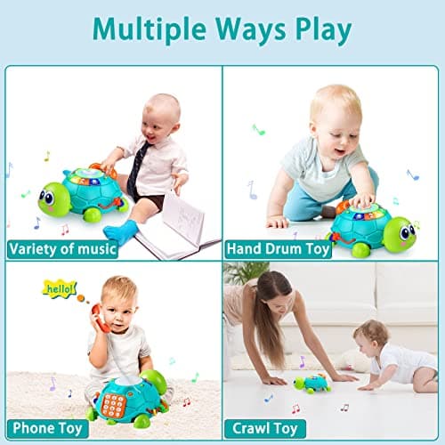 Ussybaby Baby Crawling Toys 6 to 12 Months, Infant Turtle Musical Toys with Phone Hand Drum，Baby 7 8 9 10 11 Months 1-2 Year Old Boy Girl Gift Green - Thumbnail 4