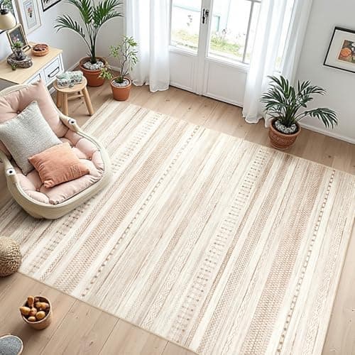 Boraya Area Rugs for Living Room: 5x8 Washable Boho Rug for Bedroom Large Neutral Bohemian Moroccan Farmhouse Geometric Dining Room Rugs Ultra Soft Floor Carpet Indoor for Home Office - Brown - Thumbnail 6