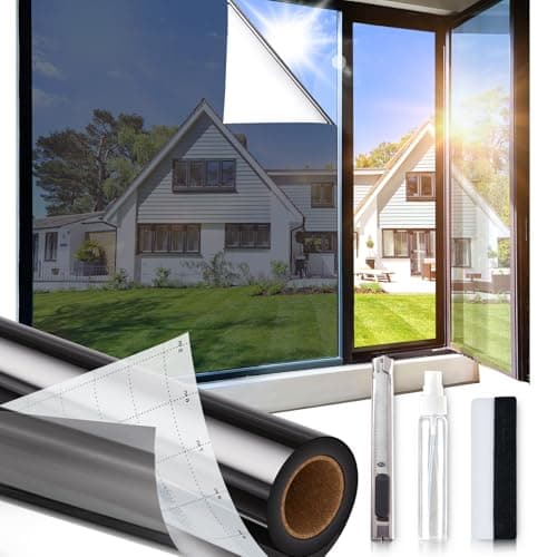One Way Privacy Window Film,Sun Blocking Window Film with 3 Tools, Heat & UV Blocking Window Tint Film for Home, Easy Install DIY Office Window Covering See Out Not in (17.5 x 78.7 Inch, Black) - Image 1